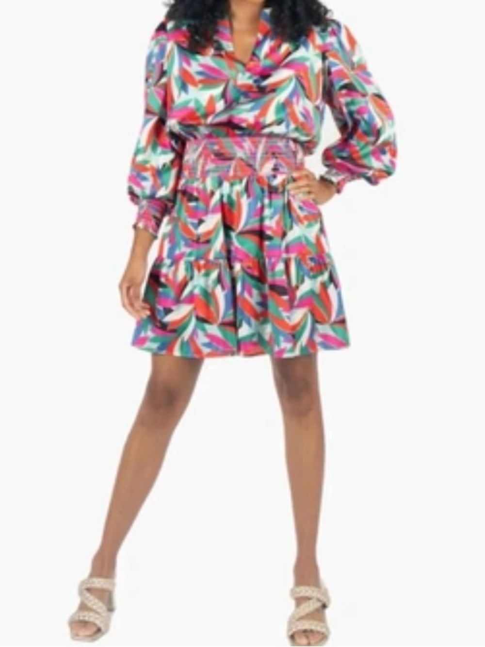 Emily McCarthy Colorful Abstract V-Neck Dress